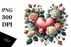 Digital Painting Heart with Roses PNG Product Image 1