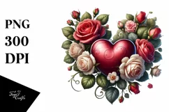 Digital Painting Heart with Roses PNG Product Image 1