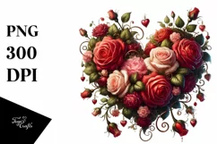 Digital Painting Heart with Roses PNG Product Image 1
