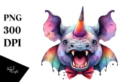 Colorful Whimsical Rhino with Vampire Fangs | Sublimation Product Image 1