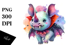 Colorful Whimsical Rhino with Vampire Fangs | Sublimation Product Image 1