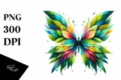 Abstract Butterfly with Plant Leaves, PNG Product Image 1