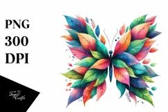 Abstract Butterfly with Plant Leaves, PNG Product Image 3