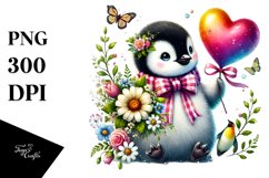Adorned Penguin Holding Heart PNG Product Image 1