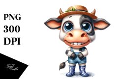 Watercolor Expressive Cow with Sun Hat | Sublimation | Product Image 3