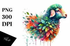Abstract Lamb with Plant Leaves, PNG Product Image 1