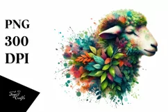 Abstract Lamb with Plant Leaves, PNG Product Image 3