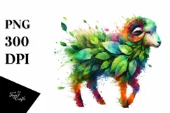 Abstract Lamb with Plant Leaves, PNG Product Image 3