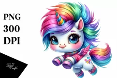 Cute Unicorn Jumping with Floral Wreath, Transparent PNG Product Image 1