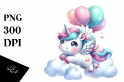Whimsical Fantasy Clipart, Cute Unicorn Balloon Dance Product Image 1
