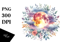 Vibrant Boho Moon with Foliage Clouds | Sublimation Clipart Product Image 1
