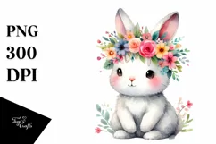 Cute Rabbit with Flower Crown, High-Res PNG Product Image 1