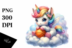 Baby Unicorn Basketball Cloud | Sublimation | Clipart Product Image 1