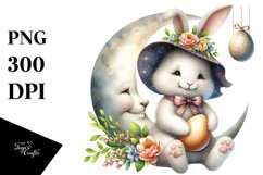 Goofy Bunny on Half Moon with Eggs PNG Product Image 1