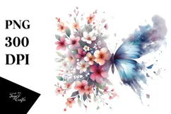 Colorful Butterfly with Spring Flowers PNG Product Image 1