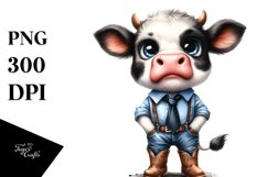 Watercolor Expressive Baby Cow with Tie | Sublimation | Product Image 1