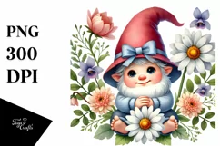 Cute Baby Gnome with Daisy PNG Product Image 1