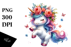 Cute Baby Unicorn with Floral Wreath PNG Product Image 1