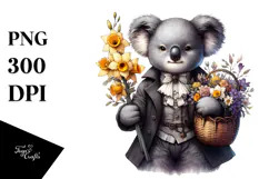 Detailed Watercolor Gothic Baby Koala with Flowers and Product Image 1