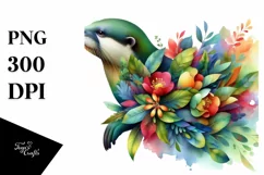 Abstract Otter with Plant Leaves and 3D Flowers, PNG Product Image 3