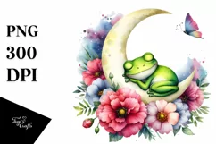 Cute Sleeping Frog on the Moon | Sublimation | Clipart Product Image 3