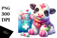 Baby Cow with First Aid Kit, Transparent PNG Product Image 1