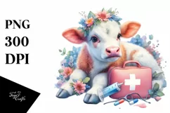 Colorful Baby Cow with First Aid Kit, PNG Product Image 1