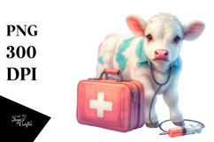 Colorful Baby Cow with First Aid Kit PNG Product Image 1