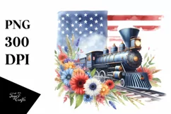 Train Flower USA Flag Sublimation Clipart Product Image 3