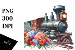 Train Flower USA Flag Sublimation Clipart Product Image 1
