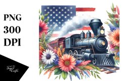 Train Flower USA Flag Sublimation Clipart Product Image 1
