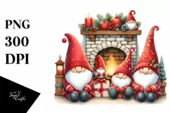 Red Gnomes by the Fireplace PNG Product Image 3