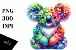 Abstract Koala with Plant Leaves and 3D Flowers, PNG Product Image 3