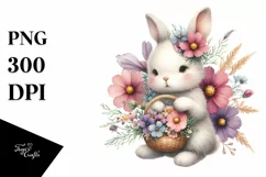 Detailed Watercolor Baby Bunny with Cosmos | Sublimation | Product Image 3