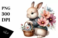 Detailed Watercolor Baby Bunny with Cosmos | Sublimation | Product Image 3