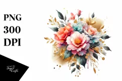 Abstract Gold Foil Camellia Bouquet PNG Product Image 3