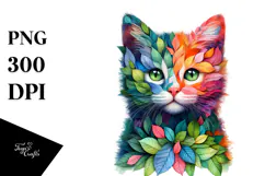 Vibrant Kitten with Plant Leaves PNG Product Image 1