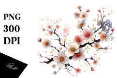 Cherry Blossom Watercolor Splash PNG Product Image 1
