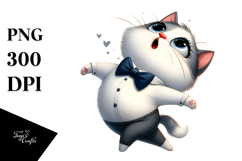 Whimsical Cat Dancing in Bow Tie PNG Product Image 1