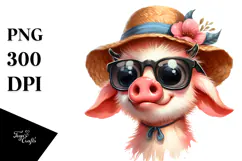 Funny Pig Goat with Sun Hat | Sublimation Clipart Product Image 1