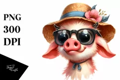 Funny Pig Goat with Sun Hat | Sublimation Clipart Product Image 3