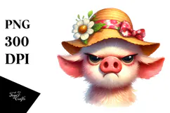 Funny Pig and Goat in Sun Hat | Sublimation | Clipart Product Image 1