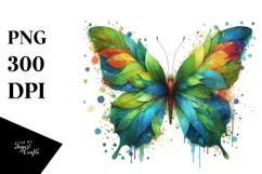 Abstract Butterfly with Plant Leaves, PNG Product Image 1