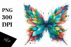 Abstract Butterfly with Plant Leaves, PNG Product Image 1