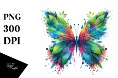 Abstract Butterfly with Plant Leaves, PNG Product Image 3