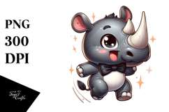 Cute Cartoon Rhino Jumping PNG Product Image 1