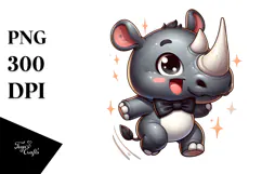 Cute Cartoon Rhino Jumping PNG Product Image 1