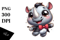 Cute Cartoon Rhino Jumping PNG Product Image 1