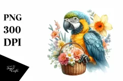 Detailed Watercolor Baby Macaw with Daffodil | Sublimation | Product Image 1