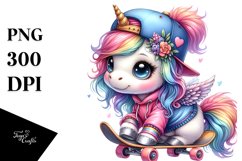 colorful Baby Unicorn in Skateboarder&#039;s Gear Product Image 3